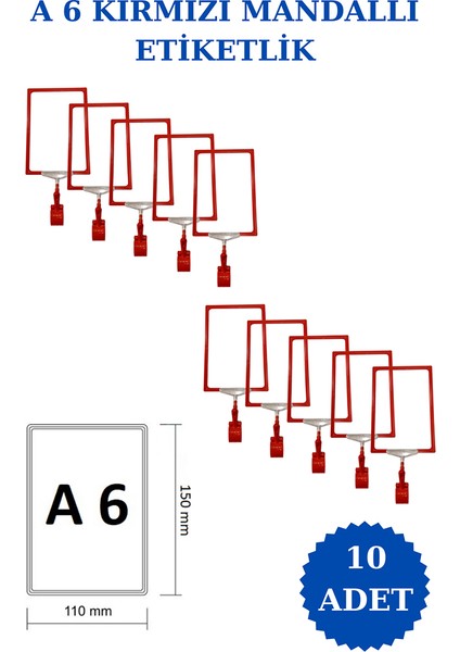 İstanbul Manken 10 Adet A6 Mandallı Raf Etiketi Sepet Etiketi Çerçeveli Etiketlik Eşek Askılık Etiketi