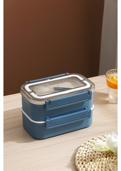 Bento Lunch Box Ofis-Okul Için Yeni Nesil Sefer Tası Çift Kat 4 Bölme Paslanmaz Çelik F494