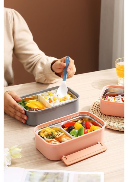 Bento Lunch Box Ofis-Okul Için Yeni Nesil Sefer Tası Çift Kat 4 Bölme Paslanmaz Çelik F494 modelleri