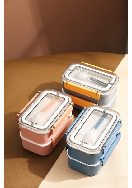 Bento Lunch Box Ofis-Okul Için Yeni Nesil Sefer Tası Çift Kat 4 Bölme Paslanmaz Çelik F494 indirimleri