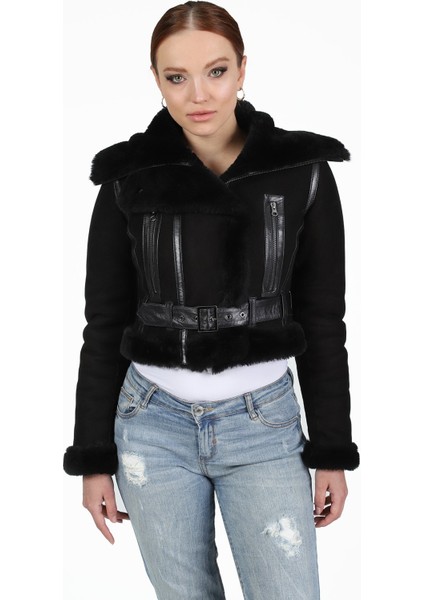 Kadın Siyah Kısa Kürklü Süet Ceket fiyatları