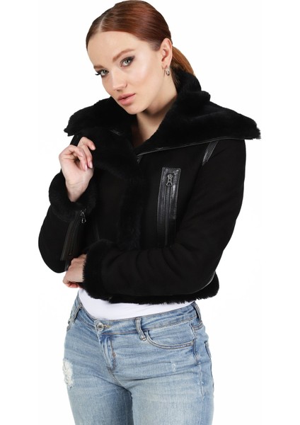 Kadın Siyah Kısa Kürklü Süet Ceket indirimleri