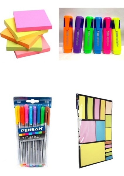 13 Parça Kırtasiye Seti ( Renkli Tükenmez Kalem + Post-It + Fosforlu Kalem + A4 Post-It Seti )