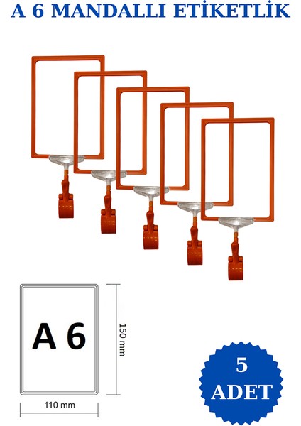 5 Adet A6 Mandallı Raf Etiketi Sepet Etiketi Çerçeveli Etiketlik Eşek Askılık Etiketi