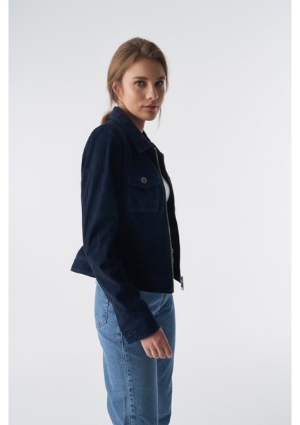Kadın Lacivert Denim Süet Ceket modelleri