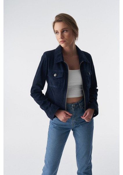 Kadın Lacivert Denim Süet Ceket indirimleri