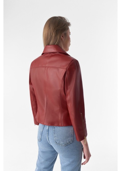 Kadın Bordo Kısa Kollu Biker Ceket fırsatları