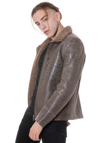 Erkek Kahverengi Kürklü Deri Ceket