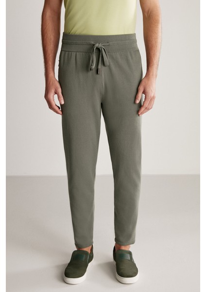 Bağcıklı Haki Slim Fit Triko Pantolon