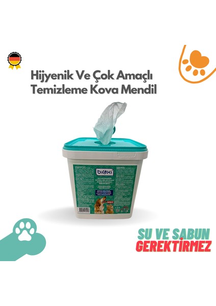 ® Evcil Hayvanlar Için Tüy ve Pati Hijyenik ve Çok Amaçlı Temizleme Kova Mendil