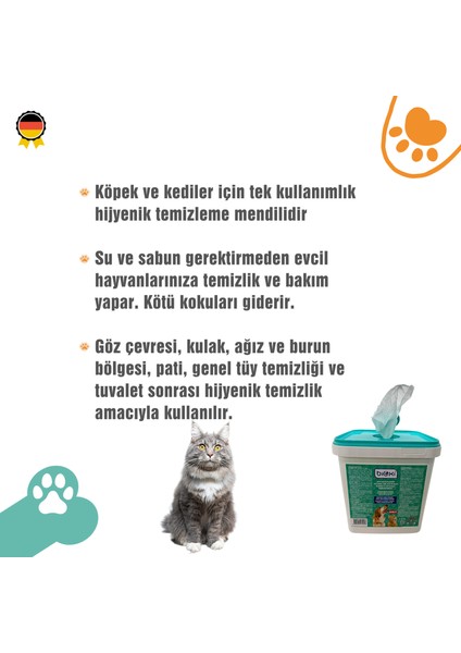 ® Evcil Hayvanlar Için Tüy ve Pati Hijyenik ve Çok Amaçlı Temizleme Kova Mendil