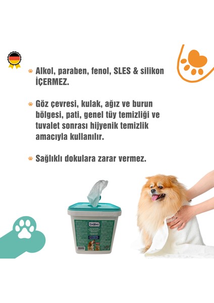 ® Evcil Hayvanlar Için Tüy ve Pati Hijyenik ve Çok Amaçlı Temizleme Kova Mendil