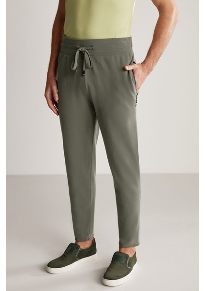 Bağcıklı Haki Slim Fit Triko Pantolon modelleri