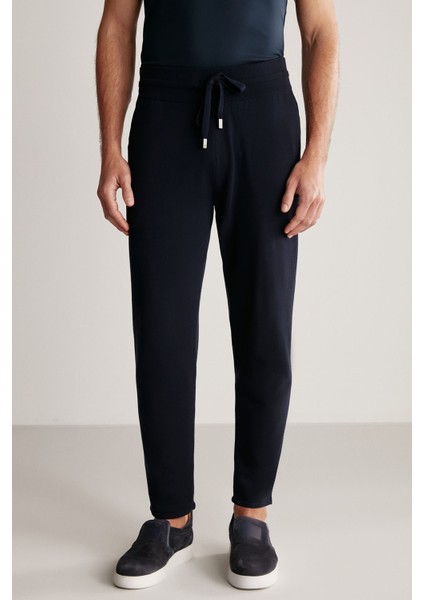 Bağcıklı Lacivert Slim Fit Triko Pantolon