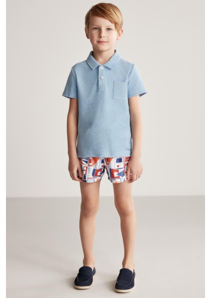 Açık Mavi Havlu Kumaş Polo Yaka Çocuk T-Shirt fiyatları