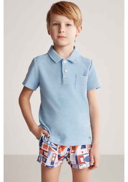 Açık Mavi Havlu Kumaş Polo Yaka Çocuk T-Shirt modelleri