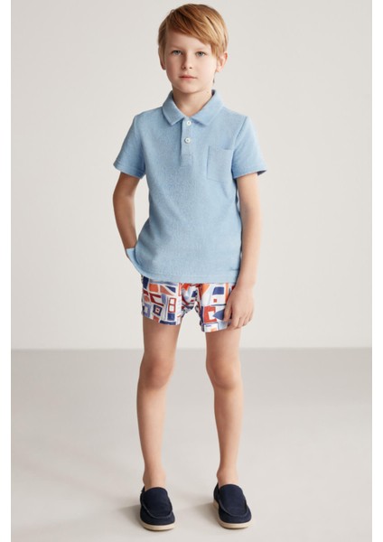 Açık Mavi Havlu Kumaş Polo Yaka Çocuk T-Shirt fırsatları