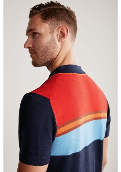 Çizgi Desenli Lacivert Triko Polo fırsatları