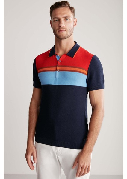 Çizgi Desenli Lacivert Triko Polo indirimleri