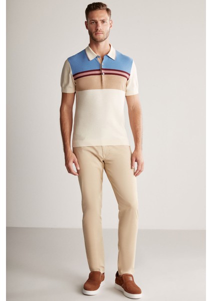 Çizgi Desenli Krem Rengi Triko Polo fiyatları