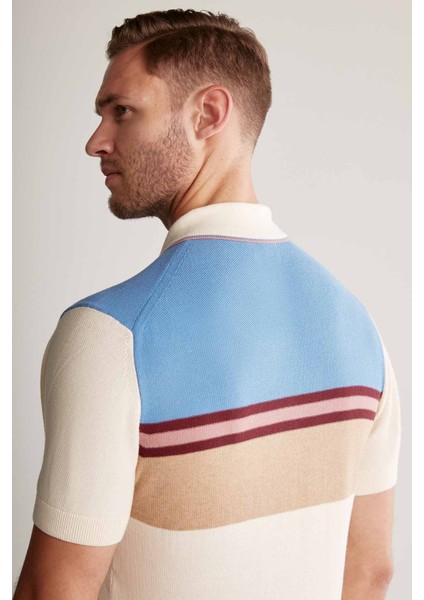 Çizgi Desenli Krem Rengi Triko Polo modelleri
