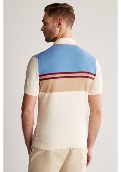 Çizgi Desenli Krem Rengi Triko Polo indirimleri