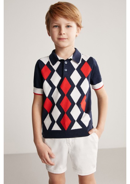 Lacivert Kırmızı Baklava Desen Çocuk Triko Polo fırsatları