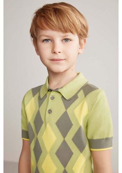 Yeşil Baklava Desen Çocuk Triko Polo