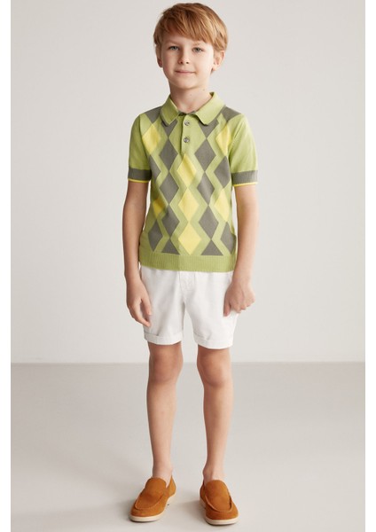 Yeşil Baklava Desen Çocuk Triko Polo fiyatları