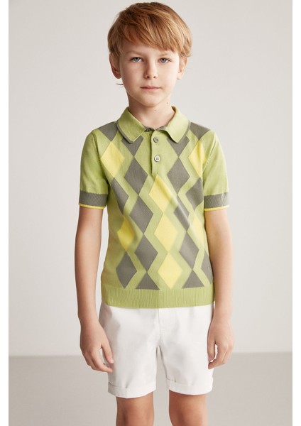 Yeşil Baklava Desen Çocuk Triko Polo modelleri