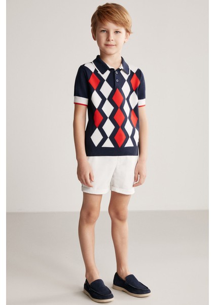 Lacivert Kırmızı Baklava Desen Çocuk Triko Polo fiyatları