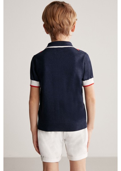 Lacivert Kırmızı Baklava Desen Çocuk Triko Polo indirimleri
