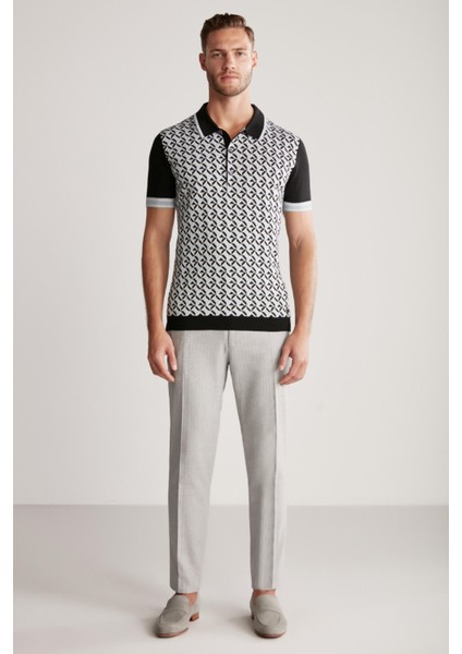 Ipek Pamuk Karışımlı Desenli Siyah Triko Polo fiyatları