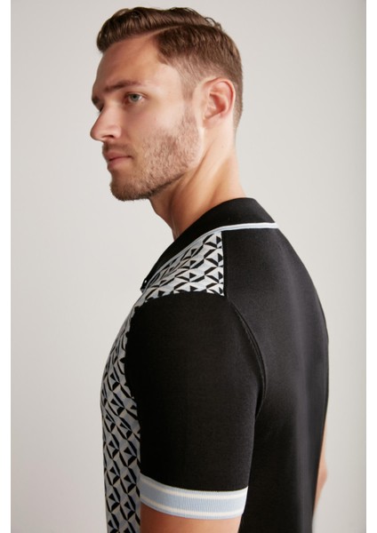 Ipek Pamuk Karışımlı Desenli Siyah Triko Polo modelleri