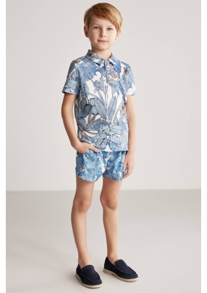 Çiçek Desenli Mavi Polo Yaka Çocuk T-Shirt fiyatları