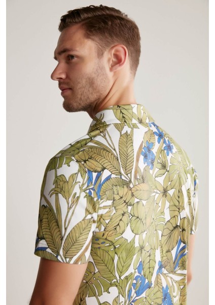 Çiçek Desenli Yeşil Polo Yaka T-Shirt modelleri