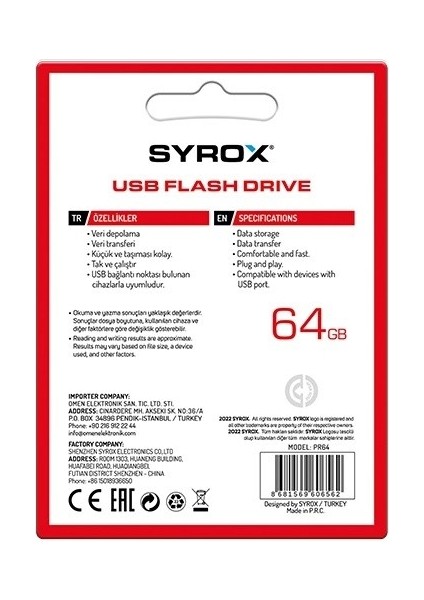 64 GB Prizma USB Bellek PR64 modelleri