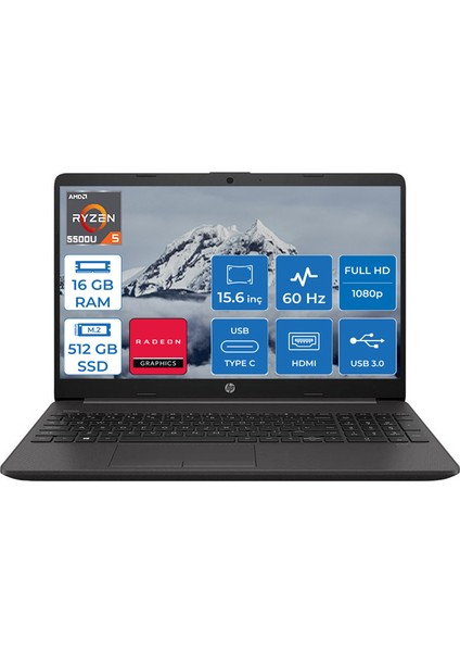 255 G8 Ryzen 5 5500U 16 GB 512 GB SSD Freedos 15.6" FHD Taşınabilir Bilgisayar 7N4W6AA16