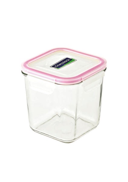 Glasslock Şeffaf Kare Cam Saklama Kabı 900ml Pembe Kapaklı