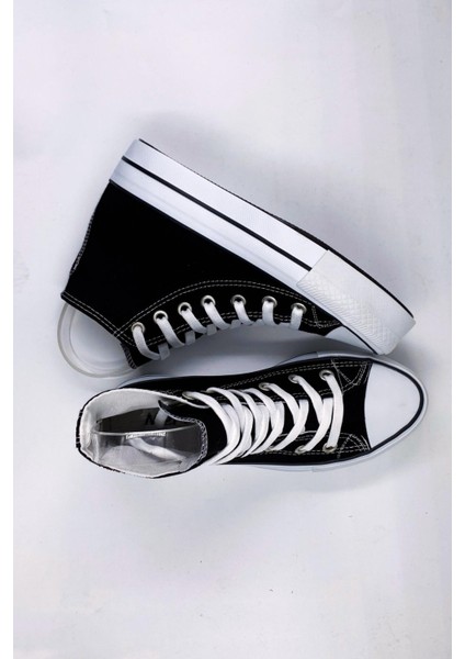 Skystride Kalın Tabanlı Siyah Boğazlı Uzun Keten Spor Ayakkabı