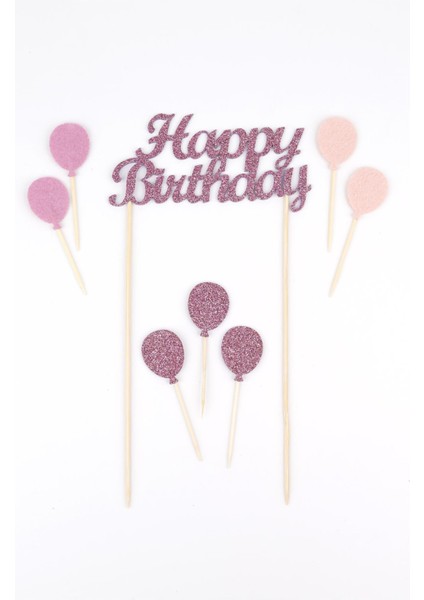 Lila Happy Birthday Balon Pasta Süsü