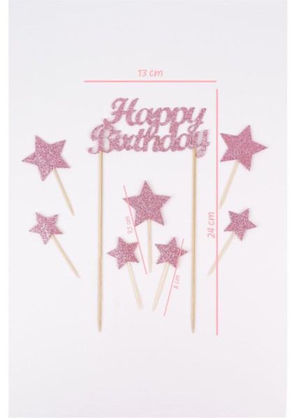 Pembe Happy Birthday Yıldız Pasta Süsü indirimleri