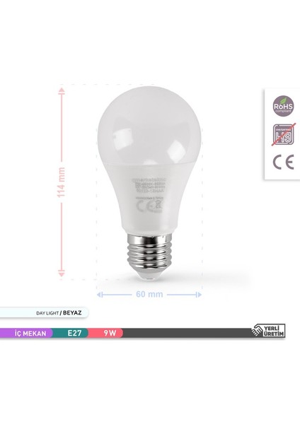 9W LED Ampul 6500K Beyaz Işık A60 E27 fırsatları