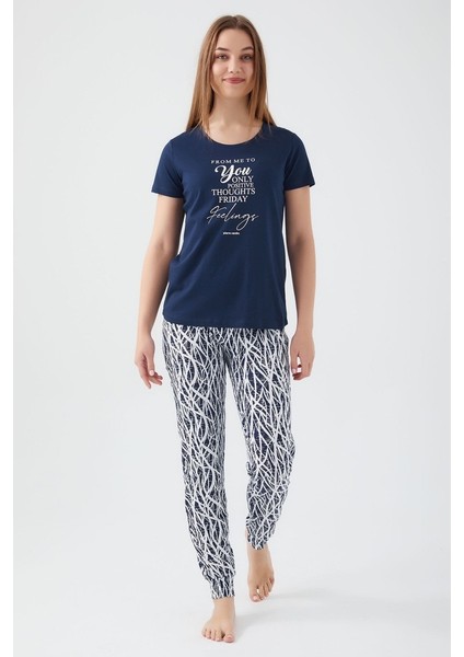 %100 Pamuk Kısa Kol Kadın Pijama Takım 8611