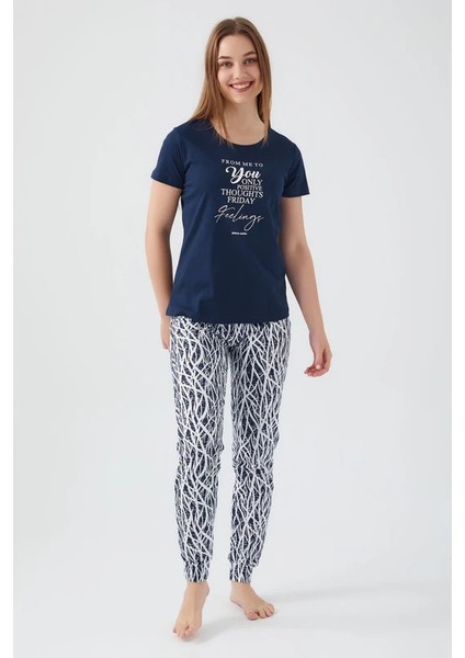 %100 Pamuk Kısa Kol Kadın Pijama Takım 8611