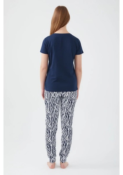 %100 Pamuk Kısa Kol Kadın Pijama Takım 8611
