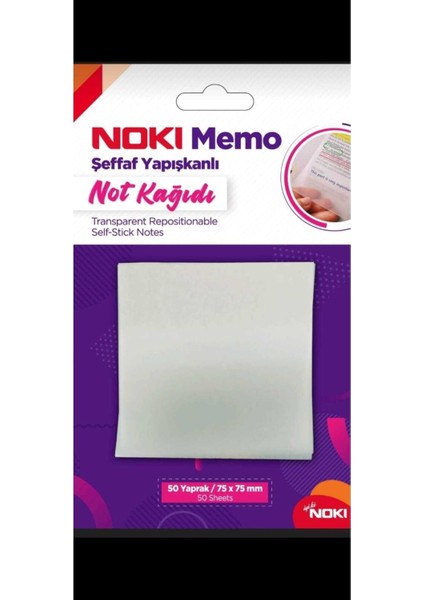 Şeffaf Yapışkanlı Not Kağıdı Saydam Beyaz 75X75 mm Stickn 50 Yaprak