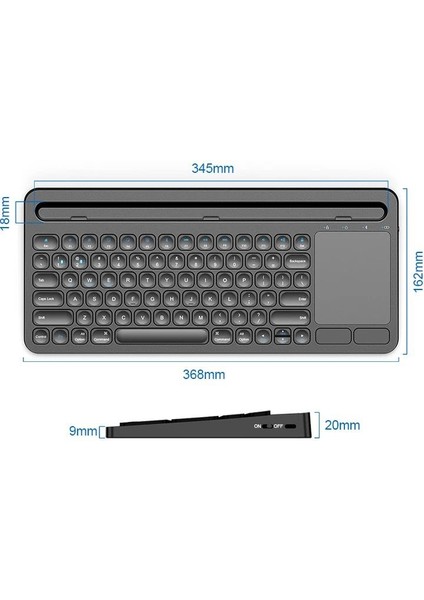 Klavye+Touchpad Siyah Bluetooth Ultra Ince Şarjlı Mac Win Android Ios Uyumlu Tablet Standlı Kablosuz