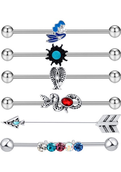 6 Adet Erkekler Için Endüstriyel Halter Küpeleri Kadınlar Günlük Aşınma Stili Için Küpe Saplamaları B (Yurt Dışından)