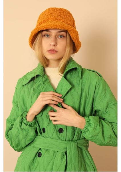 Jakar Kumaş Soğan Desen Kadın Trench-Yeşil